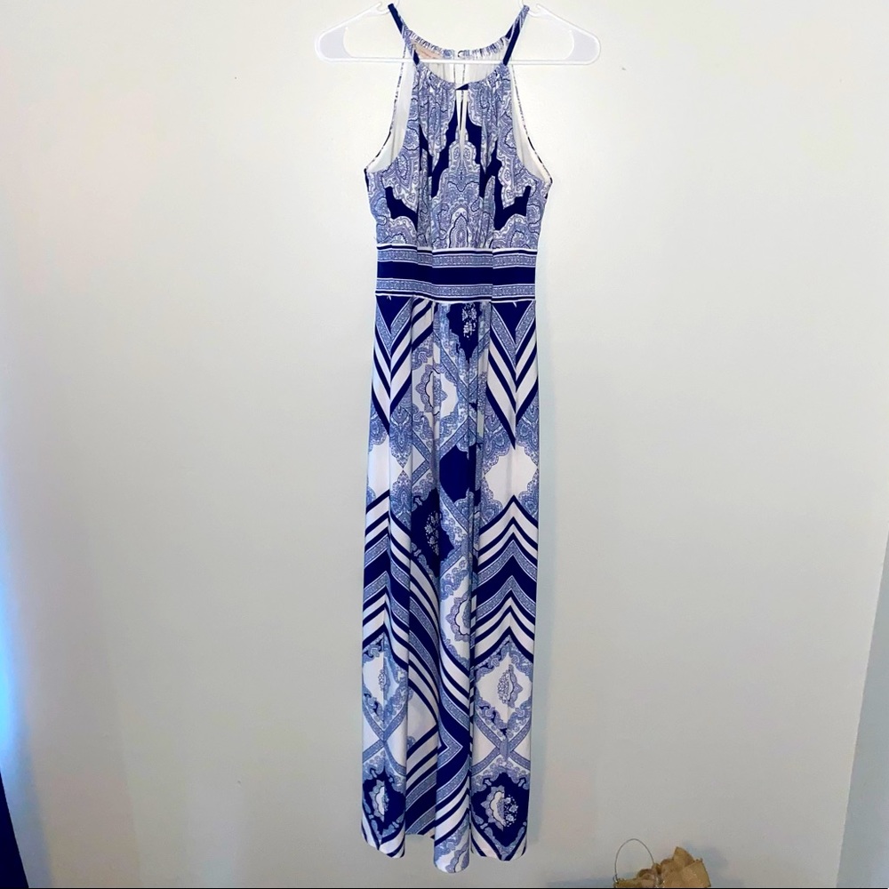 Dress Barn Blue and White Patterned Maxi Dress